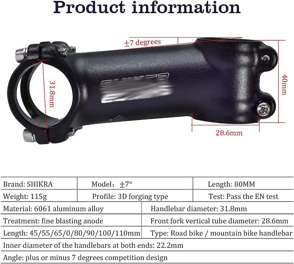 ZECHAO 31.8 Stem,7 Degree Ultralight Bike Handlebar Stem 35/45/55/60/65/70/80/90/100/110mm Suitable for Mountain Bike Road Bike BMX Mountain Bike Stem (Color : Red, Size : 45mm)