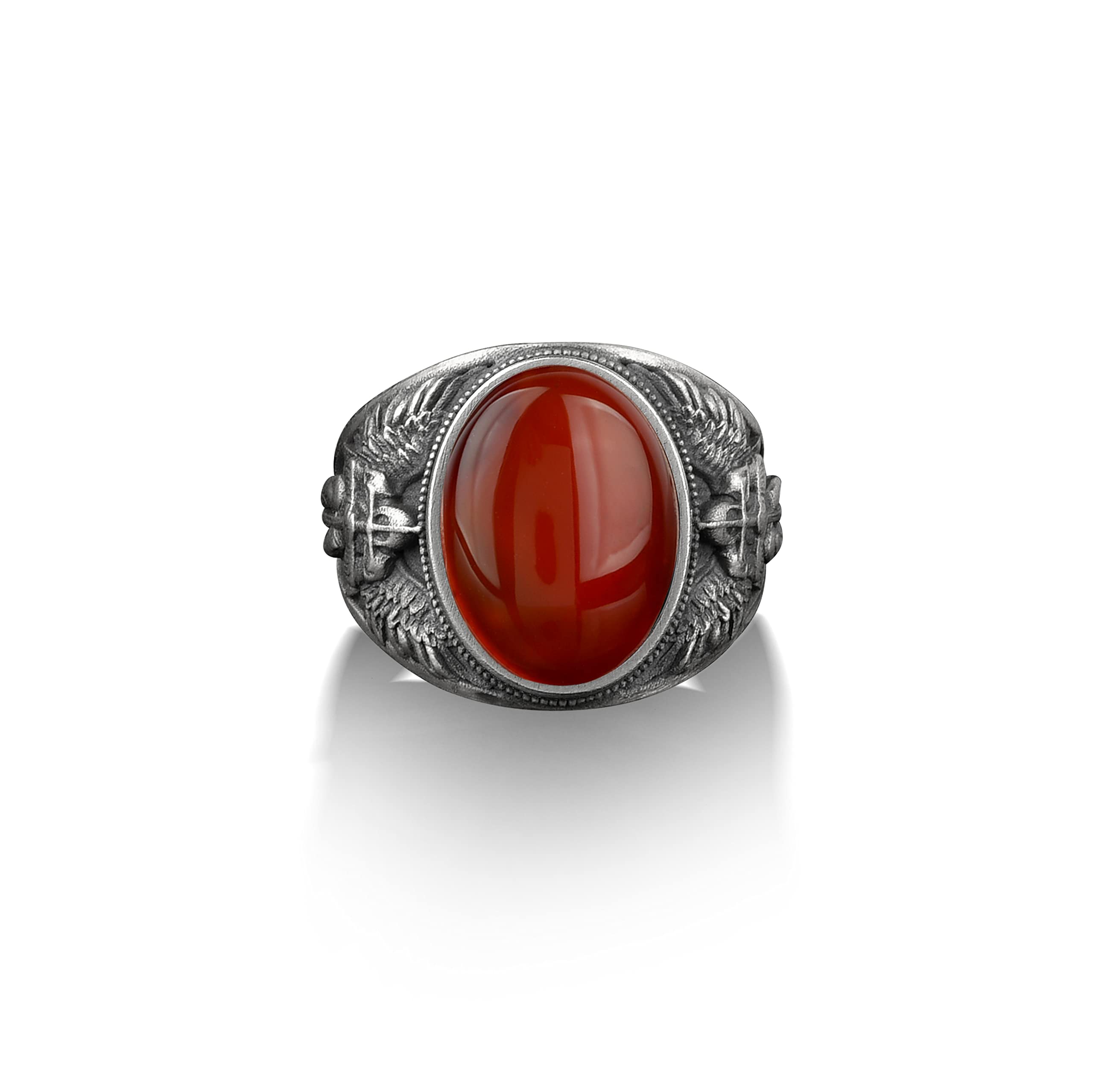 BySilverStone Jewelry Saint Michael The Archangel Oval Gemstone Signet, Carnelian Mens Ring, Sterling Silver Signet Ring, Catholic Gifts for Women