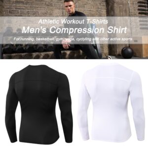 EARGFM Men's Athletic Long Sleeve Compression Shirt Gym Running Baselayer Quick Drying T-Shirts High Elastic Tops 2 Packs