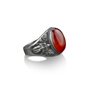 bysilverstone jewelry saint michael the archangel oval gemstone signet, carnelian mens ring, sterling silver signet ring, catholic gifts for women