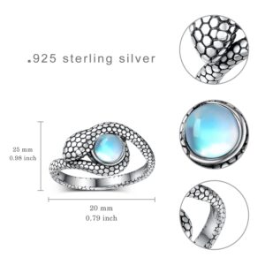 SVODEA Moonstone Snake Rings for Women Men,925 Sterling Silver Vintage Snake Statement Rings,Dainty Animal Band Gifts for Women (11)