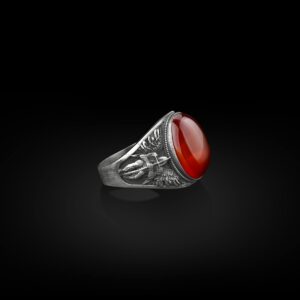 BySilverStone Jewelry Saint Michael The Archangel Oval Gemstone Signet, Carnelian Mens Ring, Sterling Silver Signet Ring, Catholic Gifts for Women