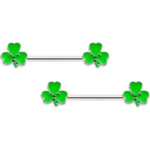 body candy 14g womens nipplerings piercing steel 2pc smile shamrock st patricks mens nipple ring set 9/16"