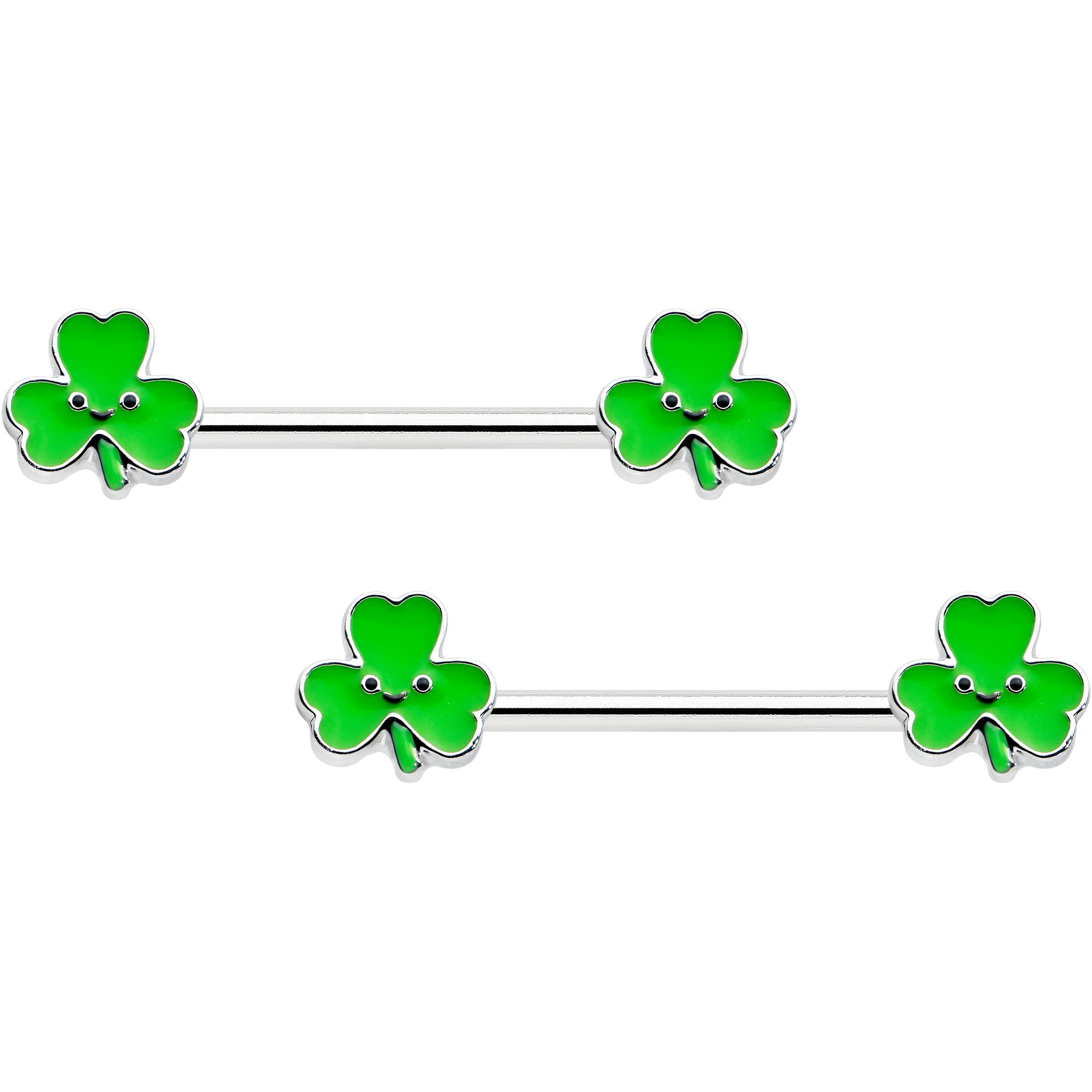 Body Candy 14G Womens Nipplerings Piercing Steel 2Pc Smile Shamrock St Patricks Mens Nipple Ring Set 9/16"