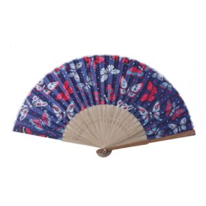 HeyToo Women Pretty Hand Fan Bamboo Printed Pattern Folding Fan Wedding Party Themed Anniversary Accessory Butterfly