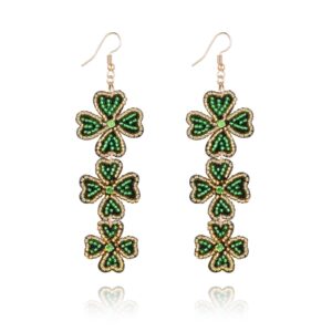 DoreenBow St.Patrick's Day Earrings Green Lucky Clover Dangle Earrings Green Hats Beaded Earrings Handmade Shamrock Earrings Beaded Earrings Irish Holiday Jewelry Gift（Shamrock）