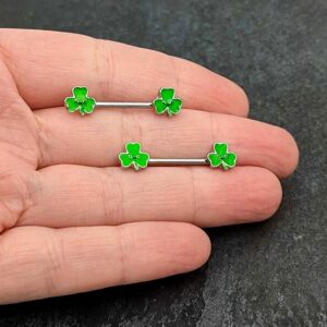 Body Candy 14G Womens Nipplerings Piercing Steel 2Pc Smile Shamrock St Patricks Mens Nipple Ring Set 9/16"