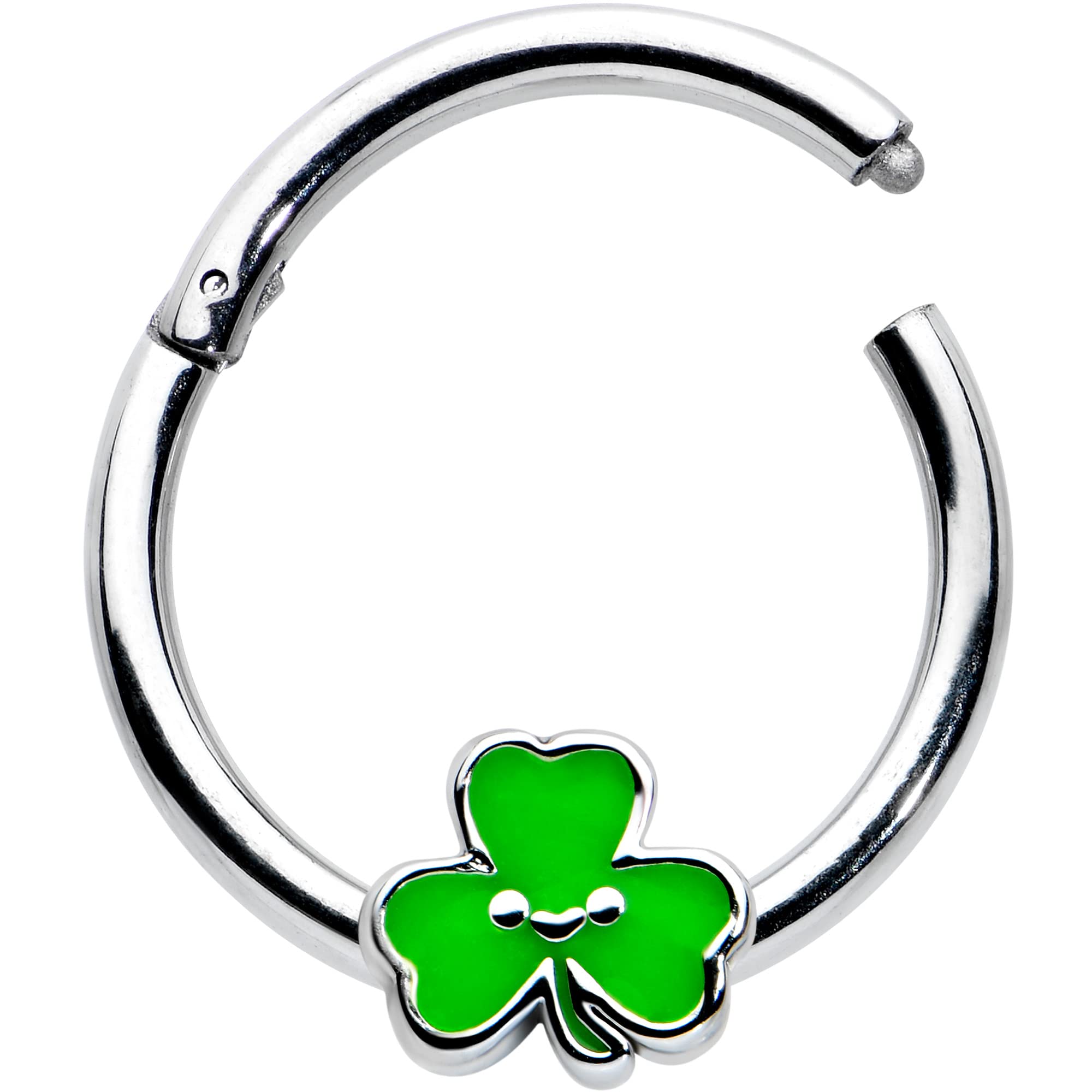 Body Candy 16G Steel Hinged Segment Ring Seamless Cartilage Nipple Ring Sweet Happy Shamrock Nose Hoop 3/8"