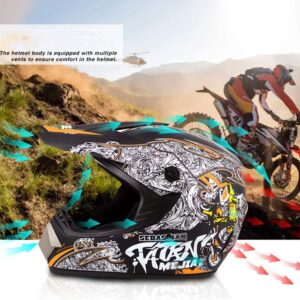 Adult Offroad Bluetooth Motorcycle Dirt Bike Helmet DOT Approved Motocross ATV Dirt Bike Street Racing Outdoor BMX MX Full Face Motorcycle Mountain Helmet for Men and Women -C-X-Large