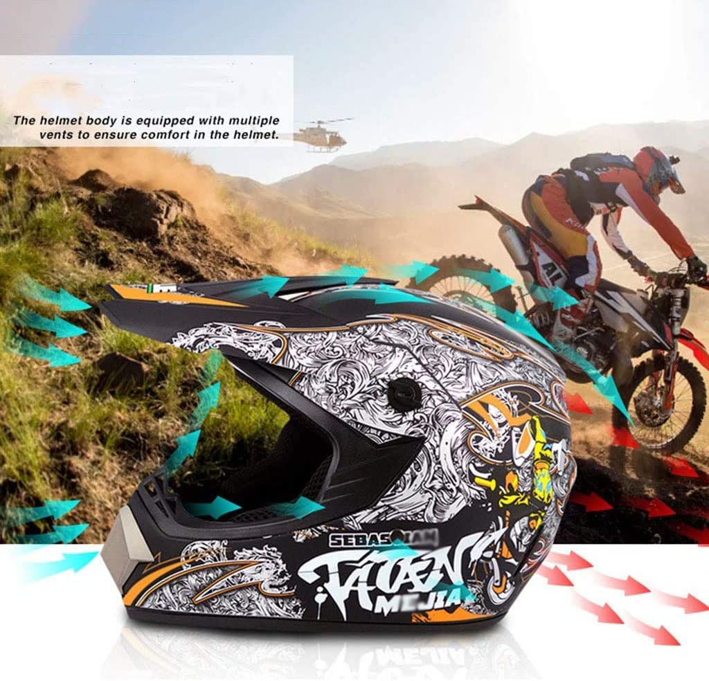 Adult Offroad Bluetooth Motorcycle Dirt Bike Helmet DOT Approved Motocross ATV Dirt Bike Street Racing Outdoor BMX MX Full Face Motorcycle Mountain Helmet for Men and Women -C-X-Large