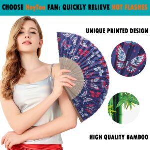 HeyToo Women Pretty Hand Fan Bamboo Printed Pattern Folding Fan Wedding Party Themed Anniversary Accessory Butterfly