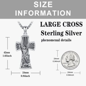 Odinstone St Michael The Archangel Pendant Necklace Sterling Silver Saint Michael Necklace for Men Women, St Michael Medal Cross Necklace, Catholic Religious Jewelry Gifts