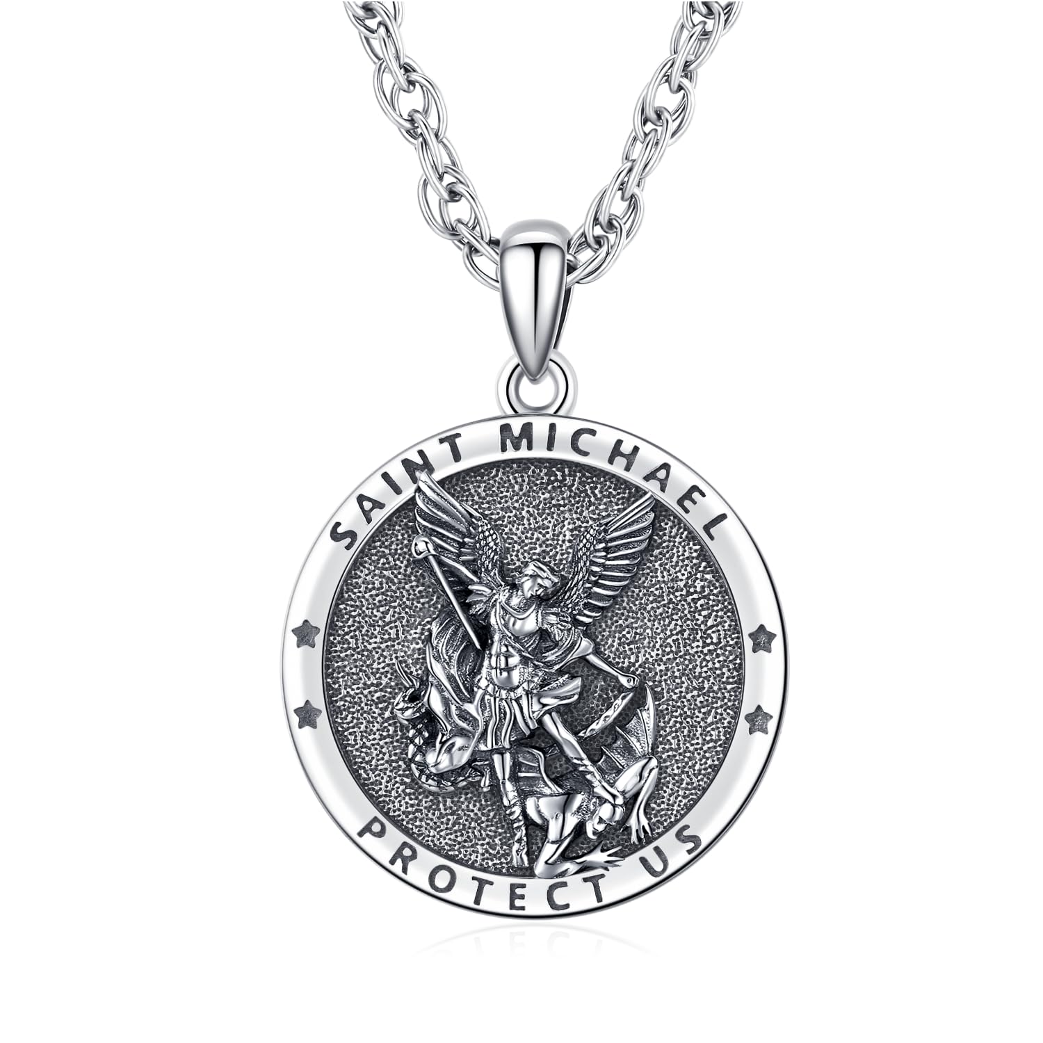 Odinstone St Michael Necklace for Men Sterling Silver Archangel Michael Pendant Meal Saint Michael Necklace for Women Catholic Religious Jewelry