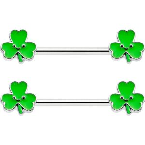 Body Candy 14G Womens Nipplerings Piercing Steel 2Pc Smile Shamrock St Patricks Mens Nipple Ring Set 9/16"