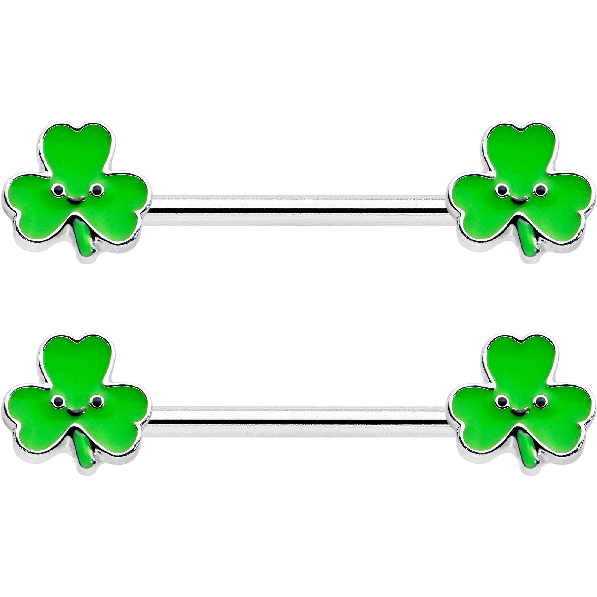 Body Candy 14G Womens Nipplerings Piercing Steel 2Pc Smile Shamrock St Patricks Mens Nipple Ring Set 9/16"