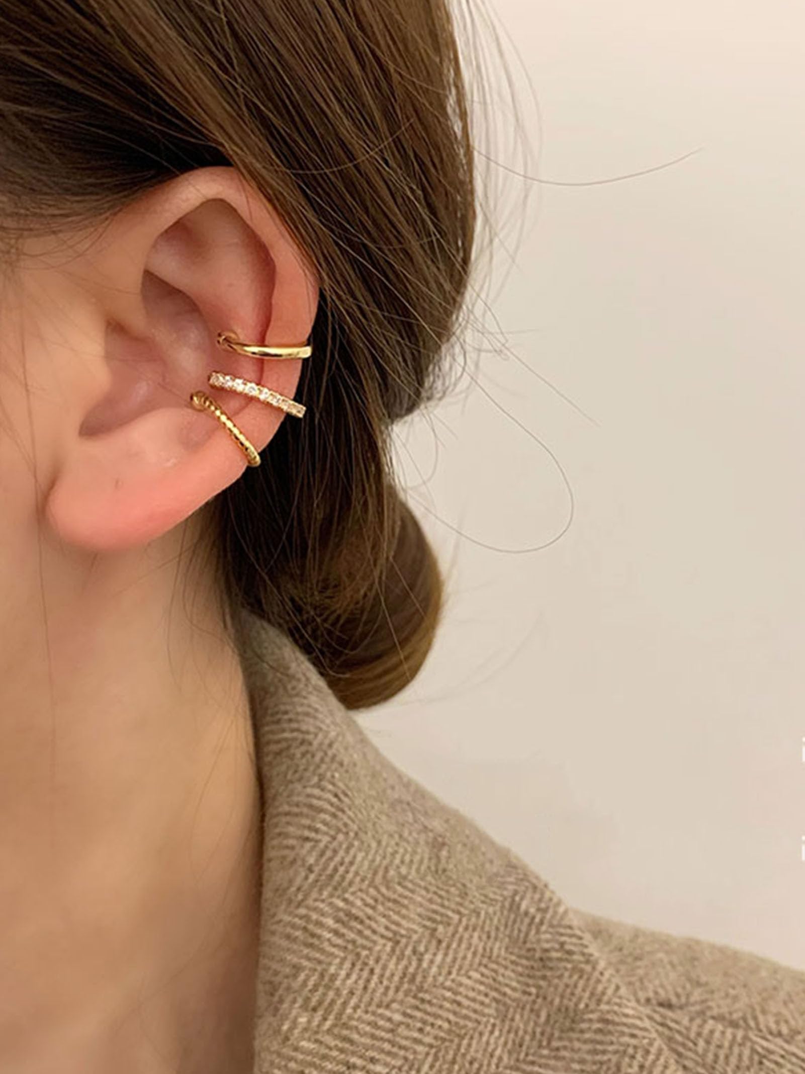 Ear Cuffs Non Piercing Ear Cuff Earrings for Teen Girl Gifts Trendy Stuff 14K Gold Plated Earrings for Women Hypoallergenic Non Pierced Clip on Cartilage Earring Set Jewelry