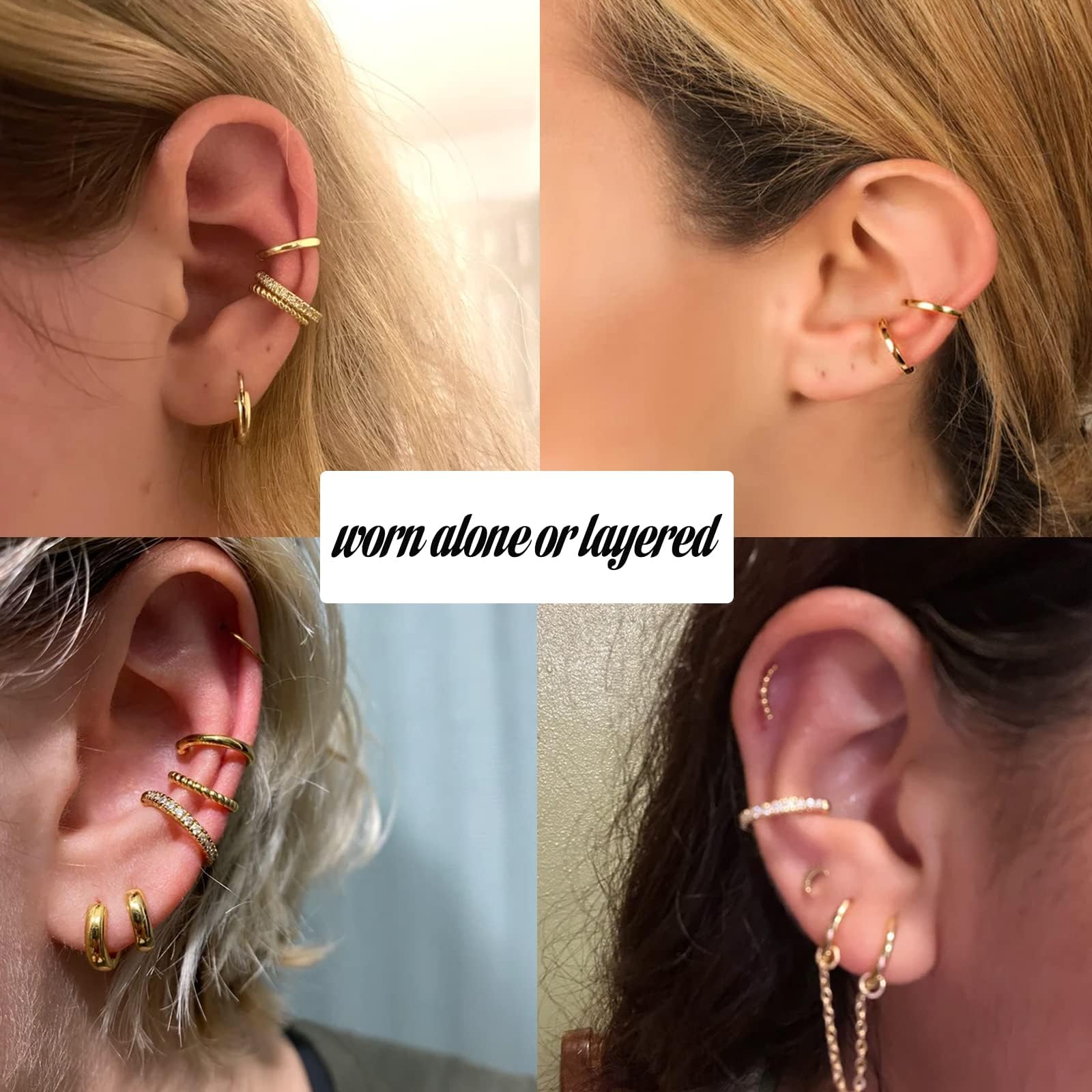 Ear Cuffs Non Piercing Ear Cuff Earrings for Teen Girl Gifts Trendy Stuff 14K Gold Plated Earrings for Women Hypoallergenic Non Pierced Clip on Cartilage Earring Set Jewelry