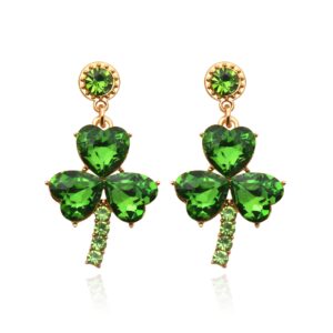 st. patrick's day silver elegant drop earrings clover charm crystal green earrings for women lady fashion jewelry