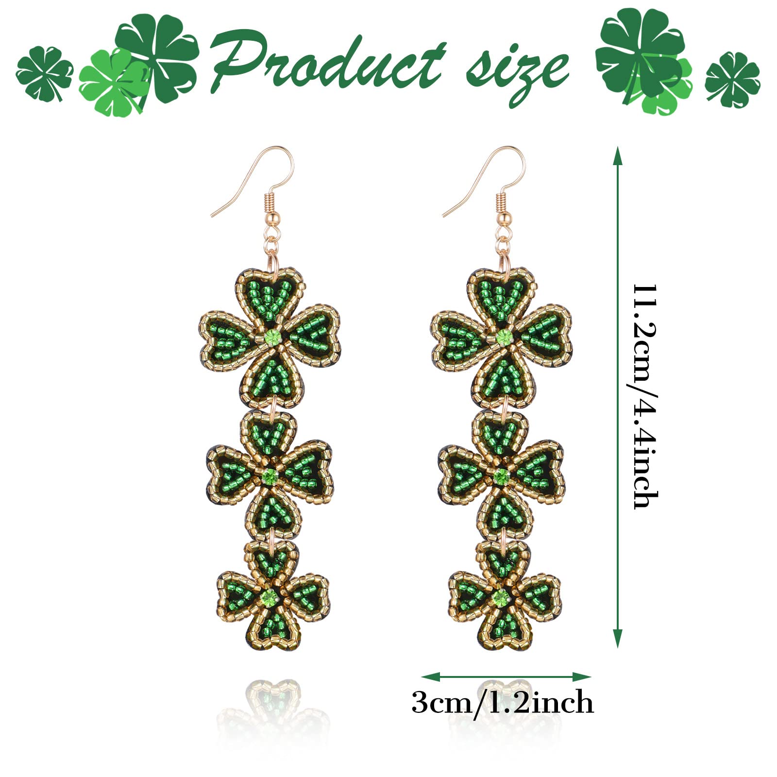 DoreenBow St.Patrick's Day Earrings Green Lucky Clover Dangle Earrings Green Hats Beaded Earrings Handmade Shamrock Earrings Beaded Earrings Irish Holiday Jewelry Gift（Shamrock）