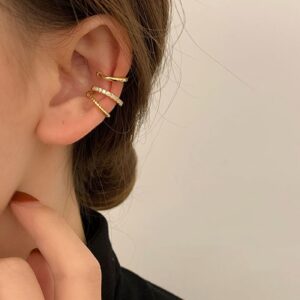 Ear Cuffs Non Piercing Ear Cuff Earrings for Teen Girl Gifts Trendy Stuff 14K Gold Plated Earrings for Women Hypoallergenic Non Pierced Clip on Cartilage Earring Set Jewelry