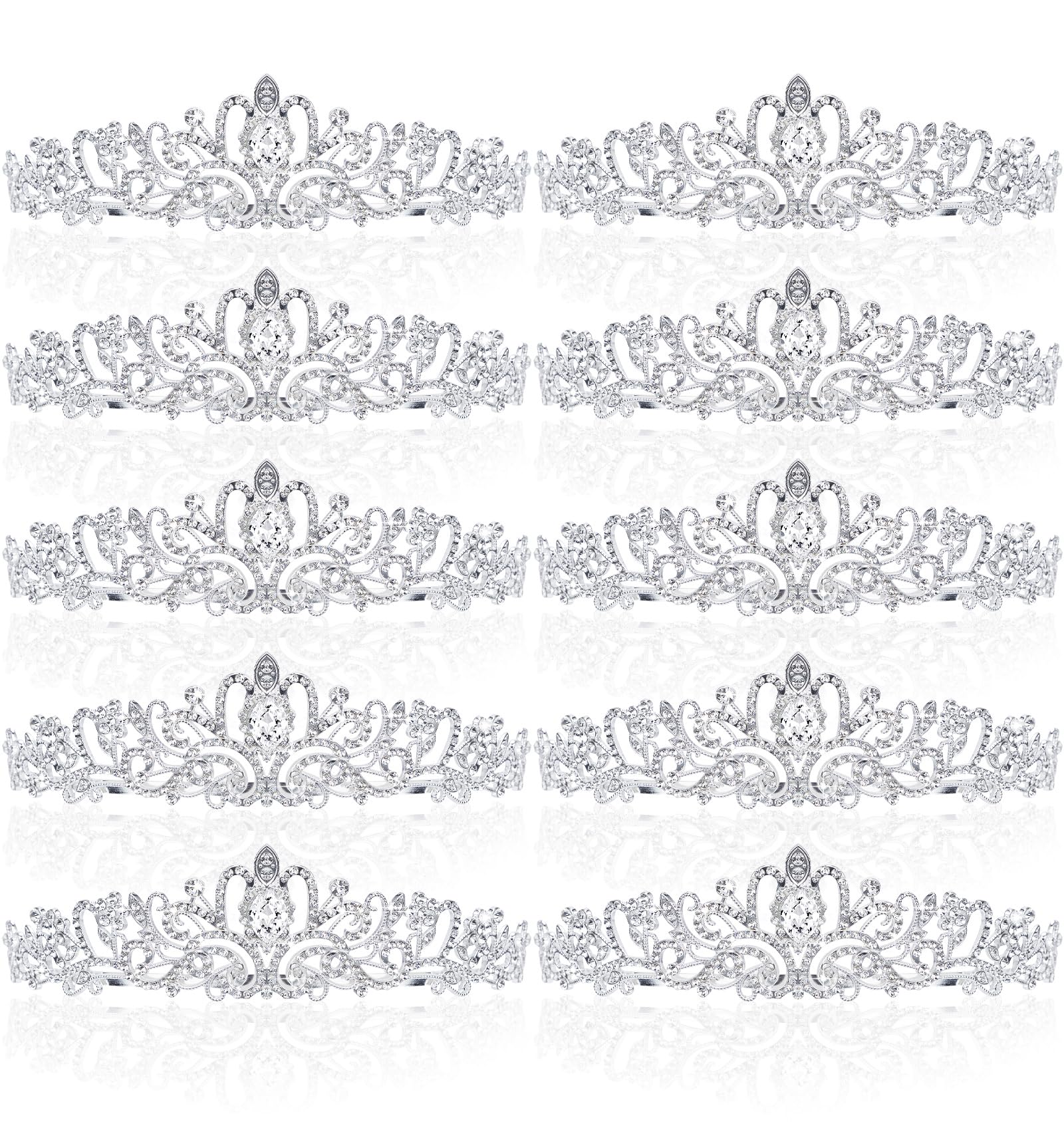 BBTO 10 Pcs Crystal Tiara and Crowns for Women Girls Princess Rhinestone Crown Queen Headband with Combs Bride Crown Tiara for Birthday Party Wedding Prom Hair Accessories(Silver)