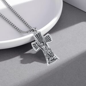 Odinstone St Michael The Archangel Pendant Necklace Sterling Silver Saint Michael Necklace for Men Women, St Michael Medal Cross Necklace, Catholic Religious Jewelry Gifts