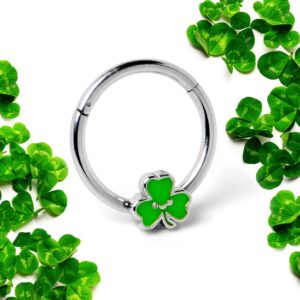 Body Candy 16G Steel Hinged Segment Ring Seamless Cartilage Nipple Ring Sweet Happy Shamrock Nose Hoop 3/8"