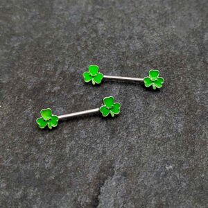 Body Candy 14G Womens Nipplerings Piercing Steel 2Pc Smile Shamrock St Patricks Mens Nipple Ring Set 9/16"