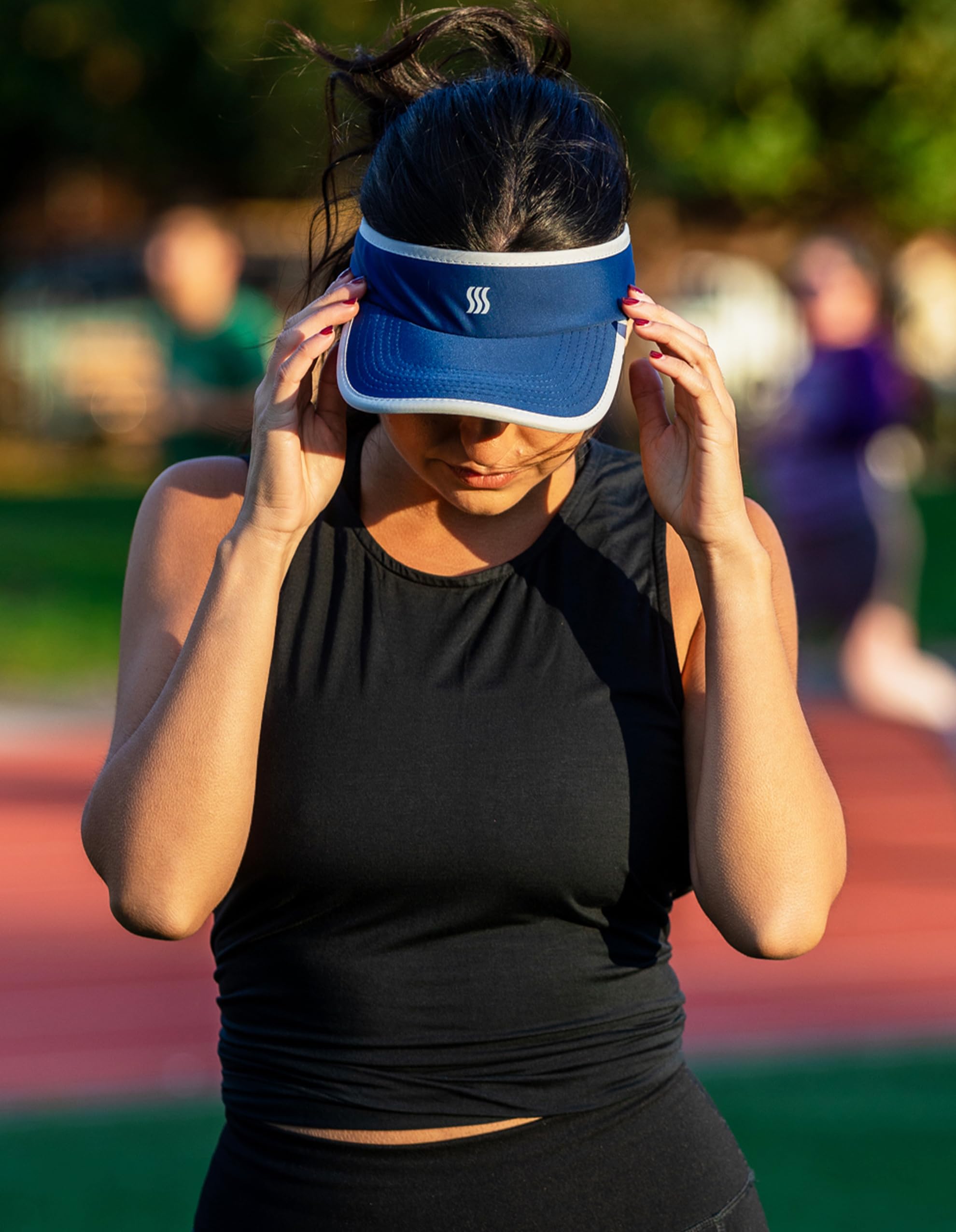 SAAKA Sport Visor for Women. Soft, Stretchy, Lightweight & Adjustable. Running, Tennis, Golf & Sports. (Navy Blue)