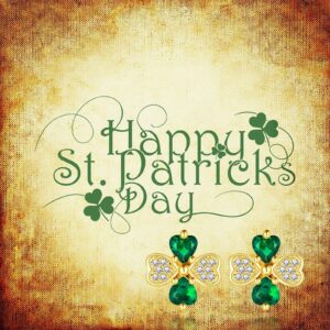 St Patricks Day Earrings Sterling Silver Four Leaf Clover Shamrock Irish Stud Earring Jewelry Gifts for Women Parade (Gold)