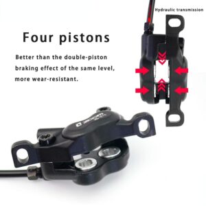 Four Pistons E-Bike Hydraulic Brake Set HB-876E 850/1550mm Sensor Control Disc Brake Power Off for Electric Scooter Brake Electric Bicycle Brake Set (Red+Disc)