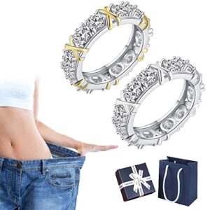 magnetic zircon shaping cross full moissanite diamond ring, magnetic zircon shaping rings, 925 sterling silver cross full moissanite diamond ring, weight loss, boost metabolism (7, 2pcs gold&silver)