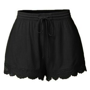 women's cotton linen lace trim comfy shorts rope tie popular summer trendy breathable solid color twill short shorts