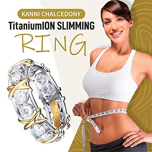 Magnetic Zircon Shaping Cross Full Moissanite Diamond Ring, Magnetic Zircon Shaping Rings, 925 Sterling Silver Cross Full Moissanite Diamond Ring, Weight Loss, Boost Metabolism (7, 2pcs Gold&Silver)