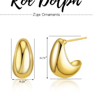 Chunky Gold Hoop Earrings for Women Lightweight Teardrop Earrings Hypoallergenic Gold Plated Earrings Trendy Waterdrop Stud Earrings for Birthday Gifts(Gold)