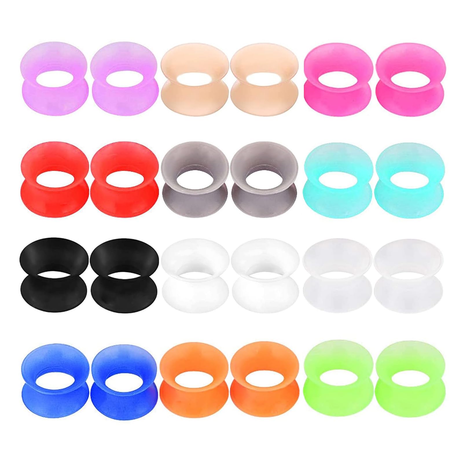 CHARMONLINE 24PCS Soft Silicone Ear Gauges Flesh Tunnels Plugs Stretchers Expander Double Flared Flesh Tunnels Ear Piercing Jewelry for Women Men (1/2"(12mm))