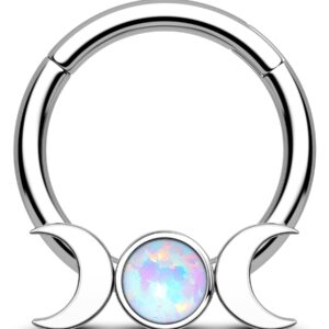 CM Crareesi Mania Septum Jewelry 16G Moon Septum Rings 316L Stainless Steel Daith Piercing Jewelry Helix Earrings for Women Opal Septum Piercing Jewelry