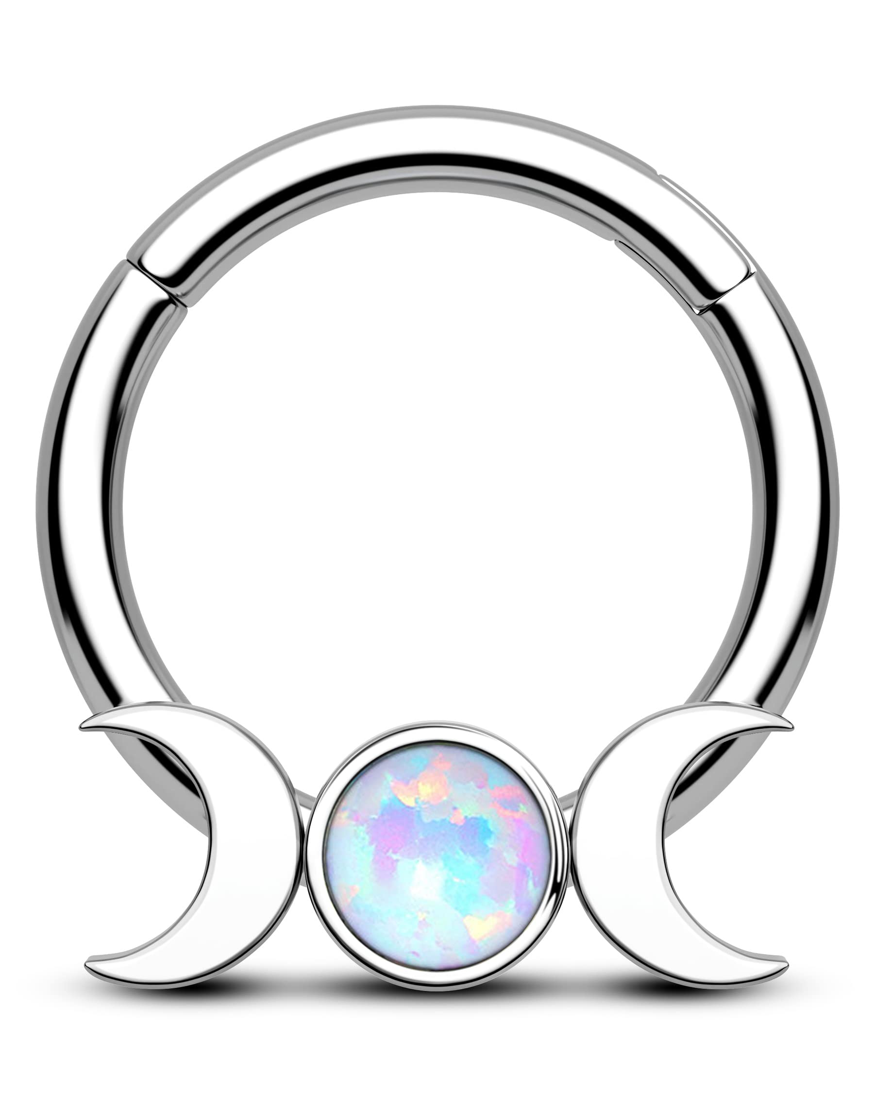 CM Crareesi Mania Septum Jewelry 16G Moon Septum Rings 316L Stainless Steel Daith Piercing Jewelry Helix Earrings for Women Opal Septum Piercing Jewelry