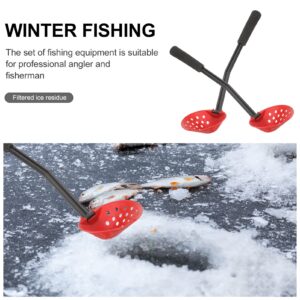 BESPORTBLE 2pcs Fishing Ice Fishing Spoon Fishing Tools Winter Ice Fishing Scoop Ice Scoop Skimmer Outdoor Tools Ice Picks Ice Fishing Equipment Outdoors Gear Red Abs Colander Fold