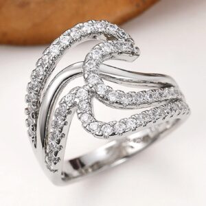 Psiroy 925 Sterling Silver Plated Cubic Zirconia Wave CZ Wedding Band Ring for Women Size 7