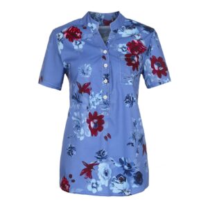 Womens Summer Casual Tops Short Sleeves T Shirts Fashion Floral Prints V Neck Tunic Shirts Loose Fit Comfy Dressy Blouse