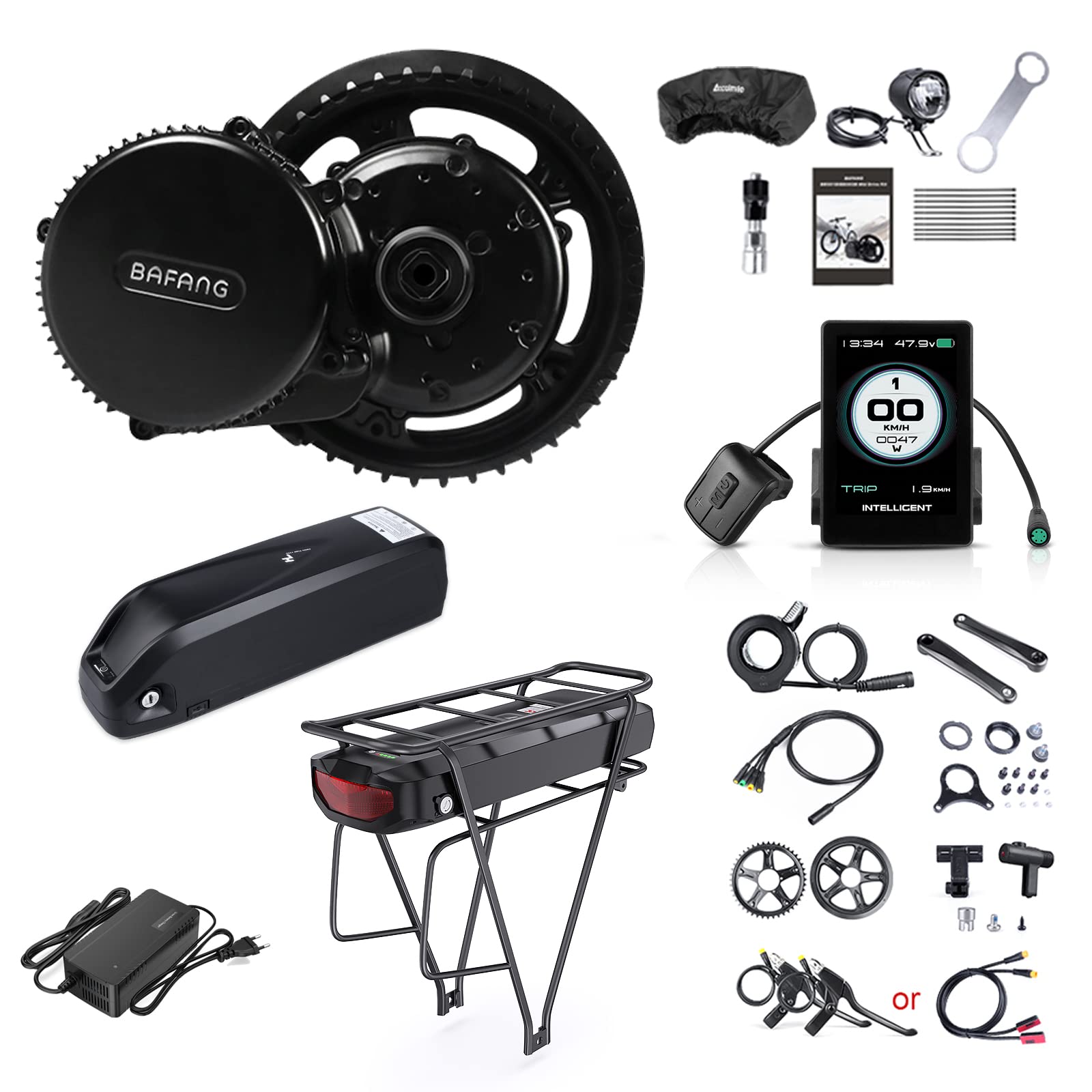 BAFANG BBS02B 48V 750W Ebike Conversion Kit : Mid Drive Electric Bike Motor with P860C Display & 44T Chainring for Mountain Bicycle Road Bicycles Commuter Bikes - NO Battery