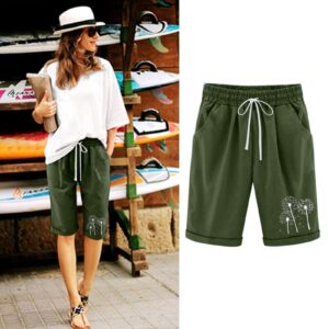 Women's Cotton Linen Bermuda Shorts Knee Length Curling Shorts Side Pockets Flowy Everyday Solid Color Novelty Shorts