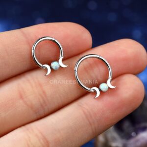 CM Crareesi Mania Septum Jewelry 16G Moon Septum Rings 316L Stainless Steel Daith Piercing Jewelry Helix Earrings for Women Opal Septum Piercing Jewelry