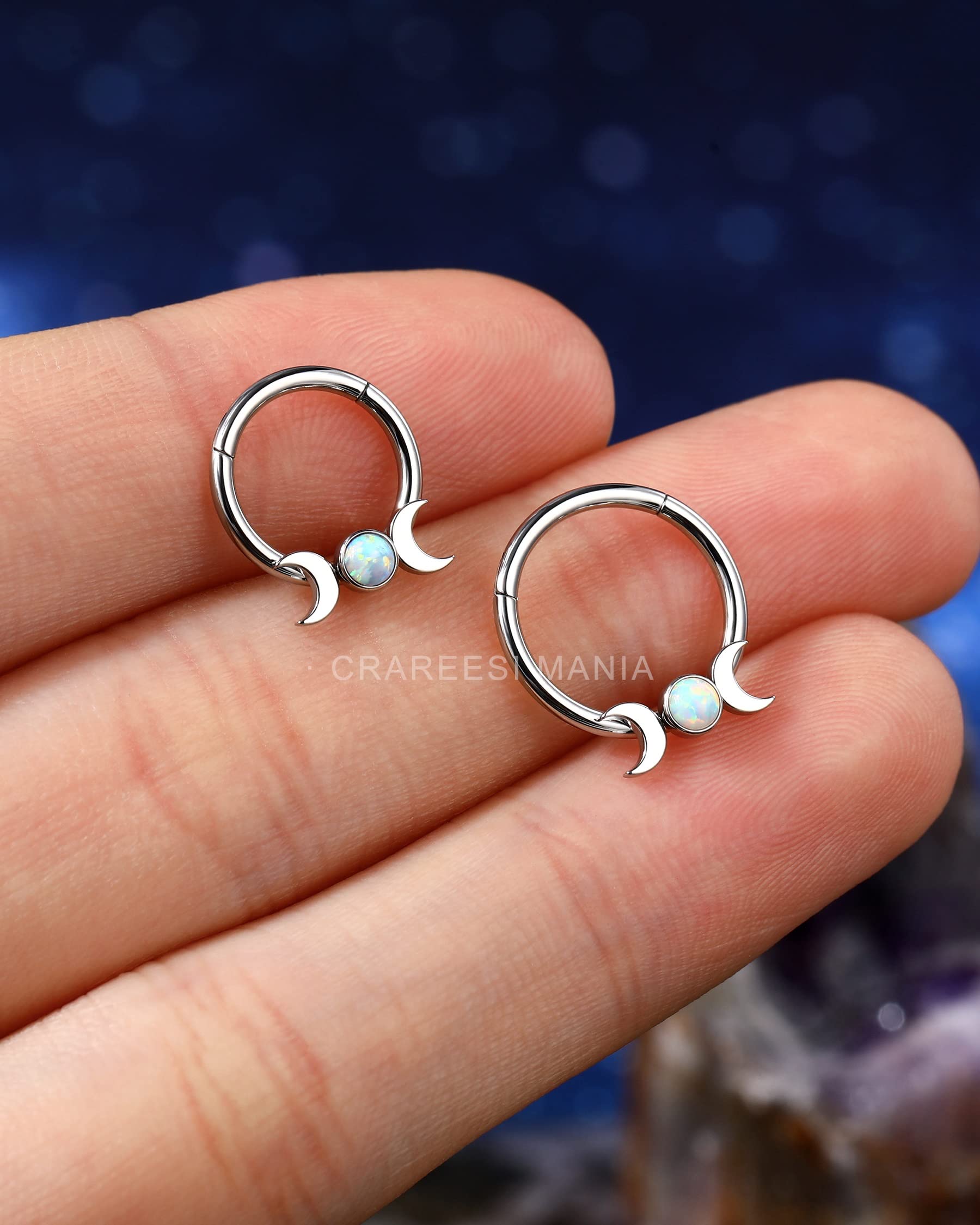 CM Crareesi Mania Septum Jewelry 16G Moon Septum Rings 316L Stainless Steel Daith Piercing Jewelry Helix Earrings for Women Opal Septum Piercing Jewelry