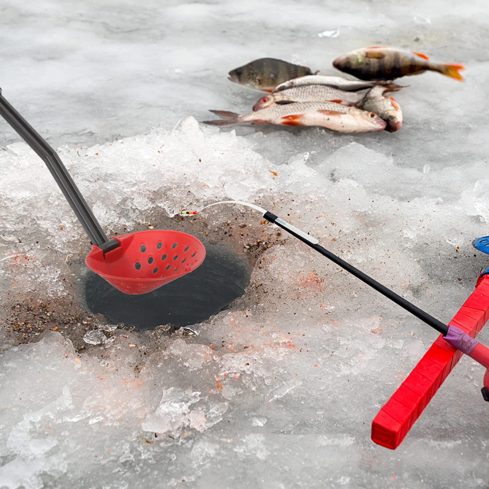 BESPORTBLE 2pcs Fishing Ice Fishing Spoon Fishing Tools Winter Ice Fishing Scoop Ice Scoop Skimmer Outdoor Tools Ice Picks Ice Fishing Equipment Outdoors Gear Red Abs Colander Fold