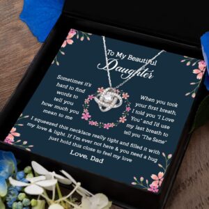 PRINT9GIFT To My Daughter Necklace From Dad, Jewelry Pendent Necklace with Message Card Birthday Gifts Idea For Daughter From Father