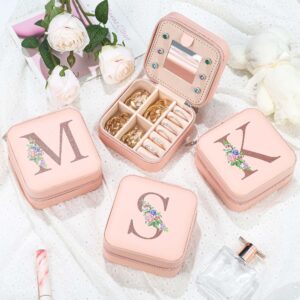 Yesteel Travel Jewelry Case Jewelry Box Jewelry Organizer, Initial Small Jewelry Boxes for Women Travel Jewelry Box, Travel Essentials Travel Accessories for Women, Teen Girl Gifts Letter M