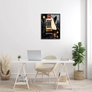 Stupell Industries Vintage Electric Guitar Music Notes Giclee Framed Wall Art, Design by Savannah Miller