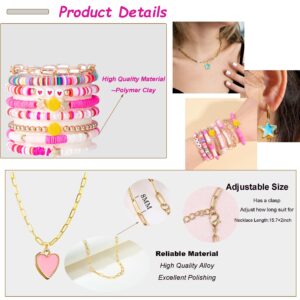 SONNYX Preppy Heishi Bracelets for Women Trendy Stuff Y2K Jewelry Clay Bracelets Cute Earrings Y2K Necklaces Beach Surfer Bohemian Bracelets Jewelry Set